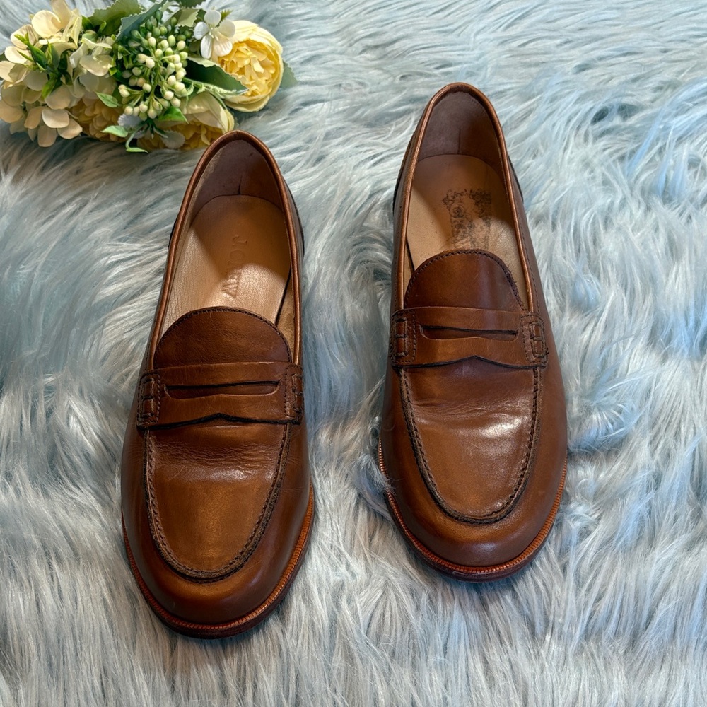 J. Crew Ryan Penny Loafers Leather Burnished Pecan Brown sz 7.5